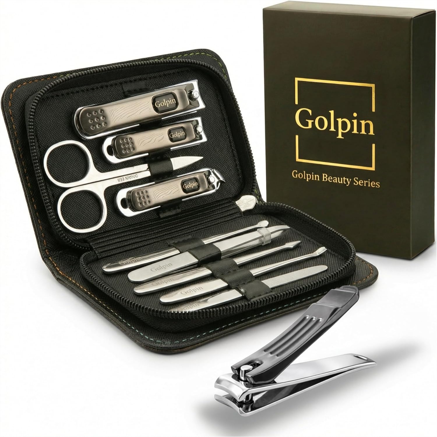 Mens Grooming Kit Case - 9 Pcs Manicure Set for Men