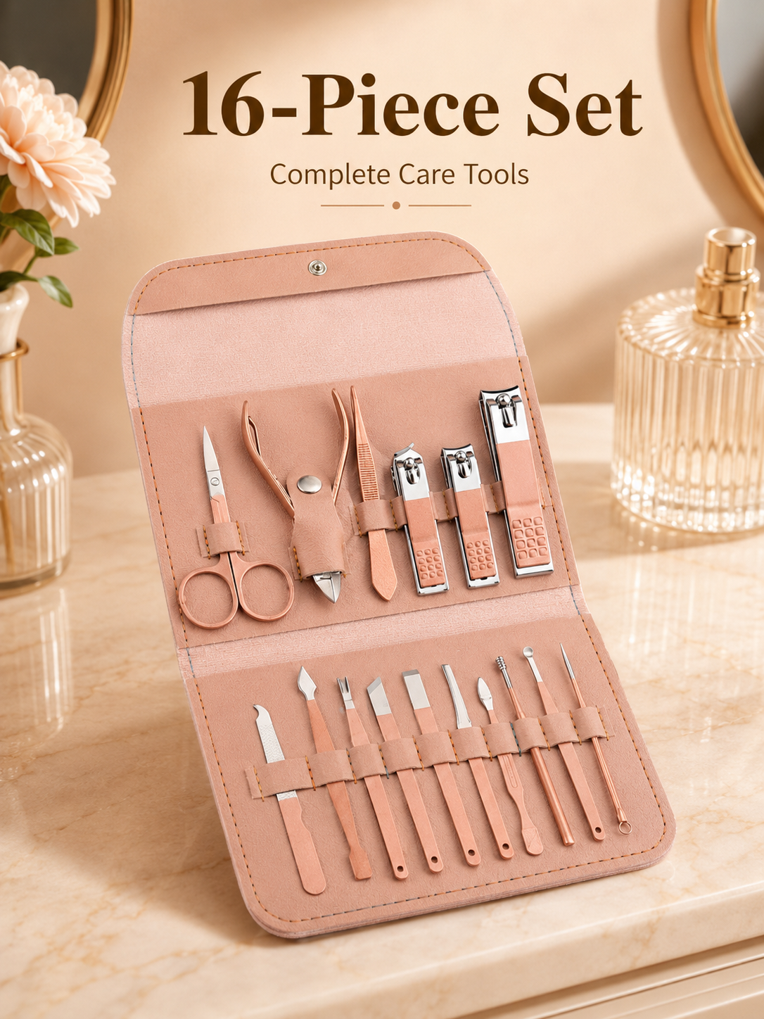 Mens Grooming Kit Case - 8/16-Piece Manicure Pedicure Grooming Kit with